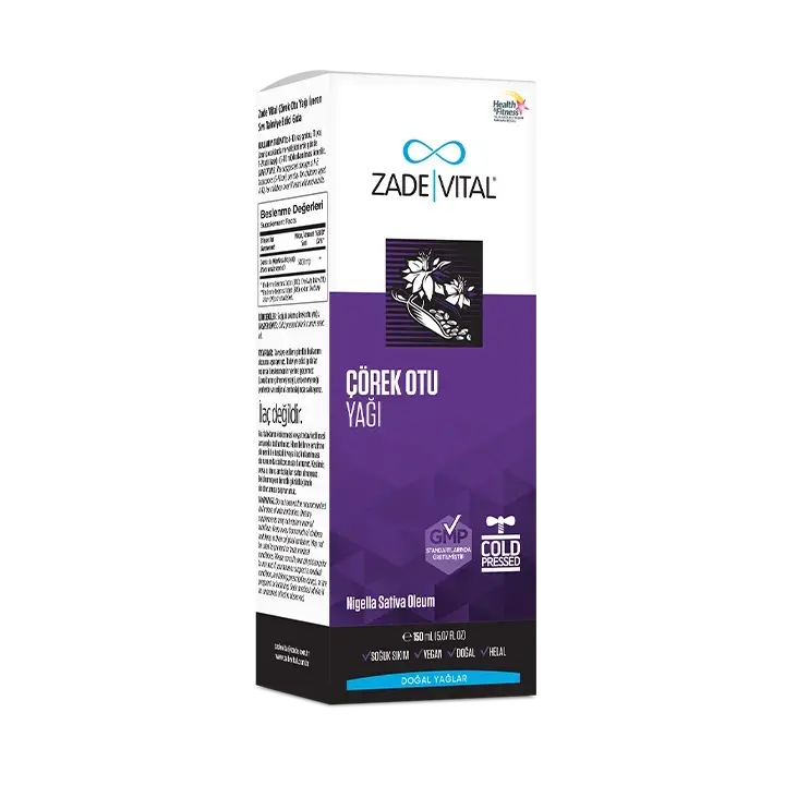 : Zade Vital kalite ve premium içerik standartlarında üretilmiş, günlük kullanıma uygun doğal çörek otu yağı kapsülü kutusu.