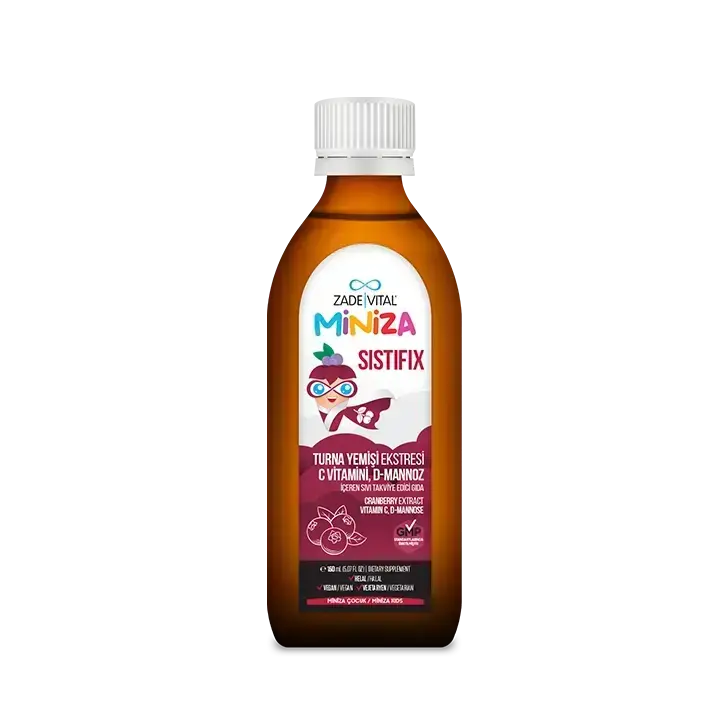 Çocukların günlük kullanım rutini için pratik sıvı formda geliştirilmiş 150 ml Zade Vital çocuk takviye edici gıda ambalajı.