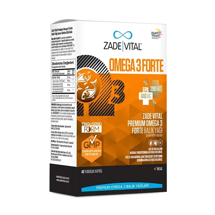 Kalp, beyin fonksiyonları ve görme yetisinin korunmasını destekleyen yetişkinler için blister ambalajlı Zade Vital Omega-3 günlük takviye kapsülü.